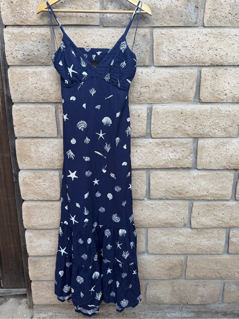 A New Day Navy Blue Seashell Open-Back Maxi Dress size S